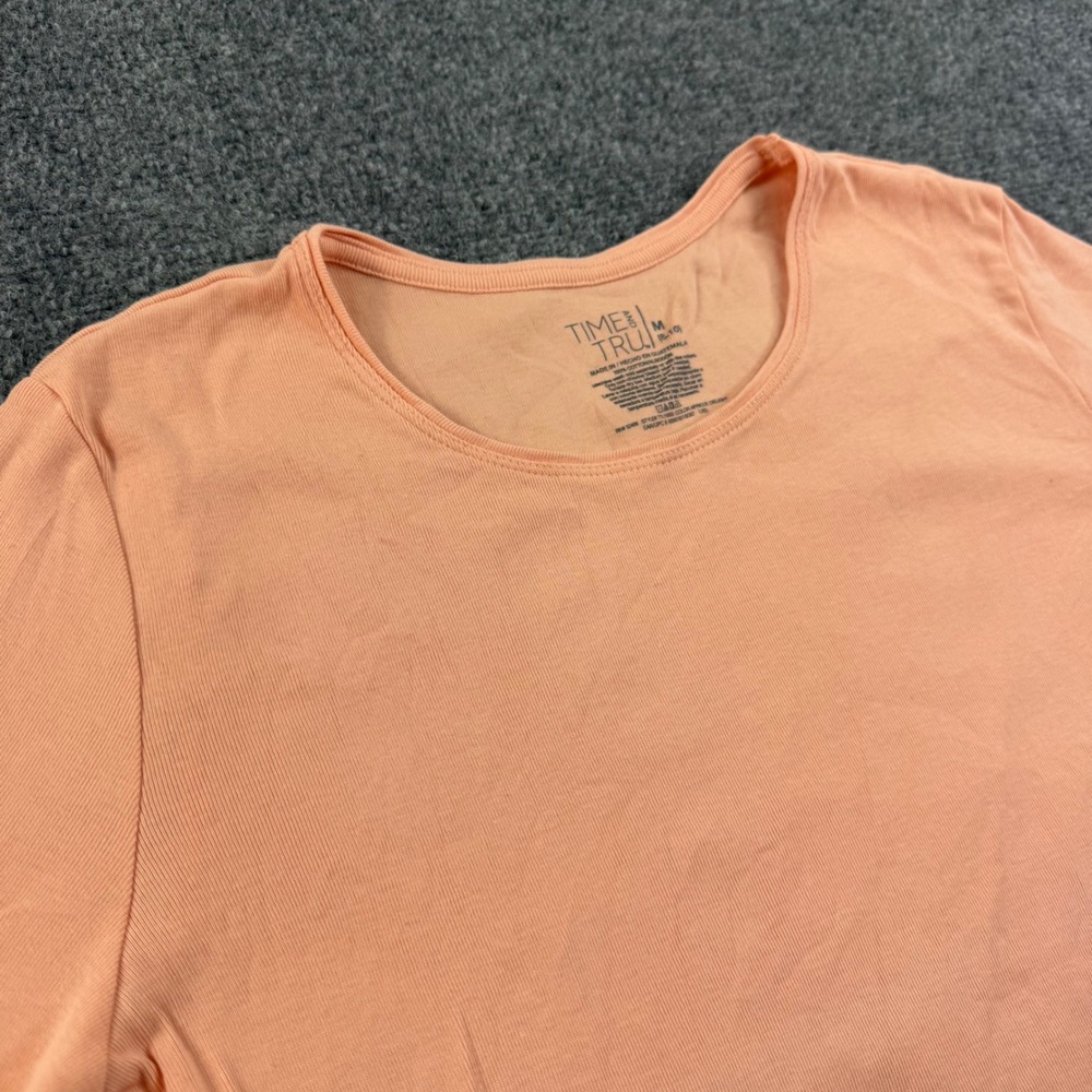 Time and Tru T-Shirt M Peach Short Sleeve Ribbed Cotton Top Womens